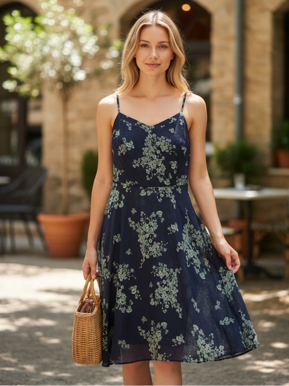 Old Navy Navy Floral Midi Dress